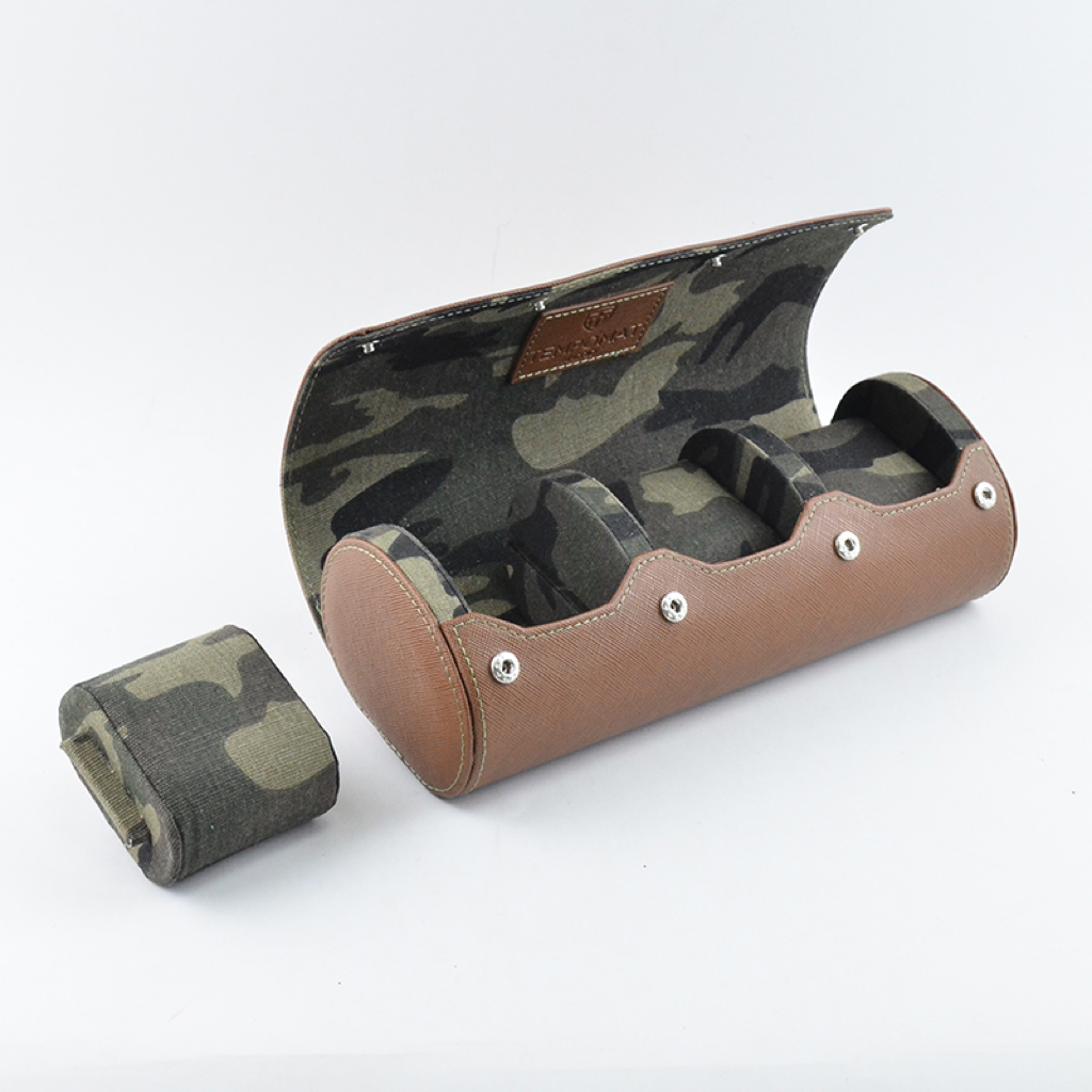 Tempomat Madrid, Brown Camouflage Saffiano leather watch roll for collectors