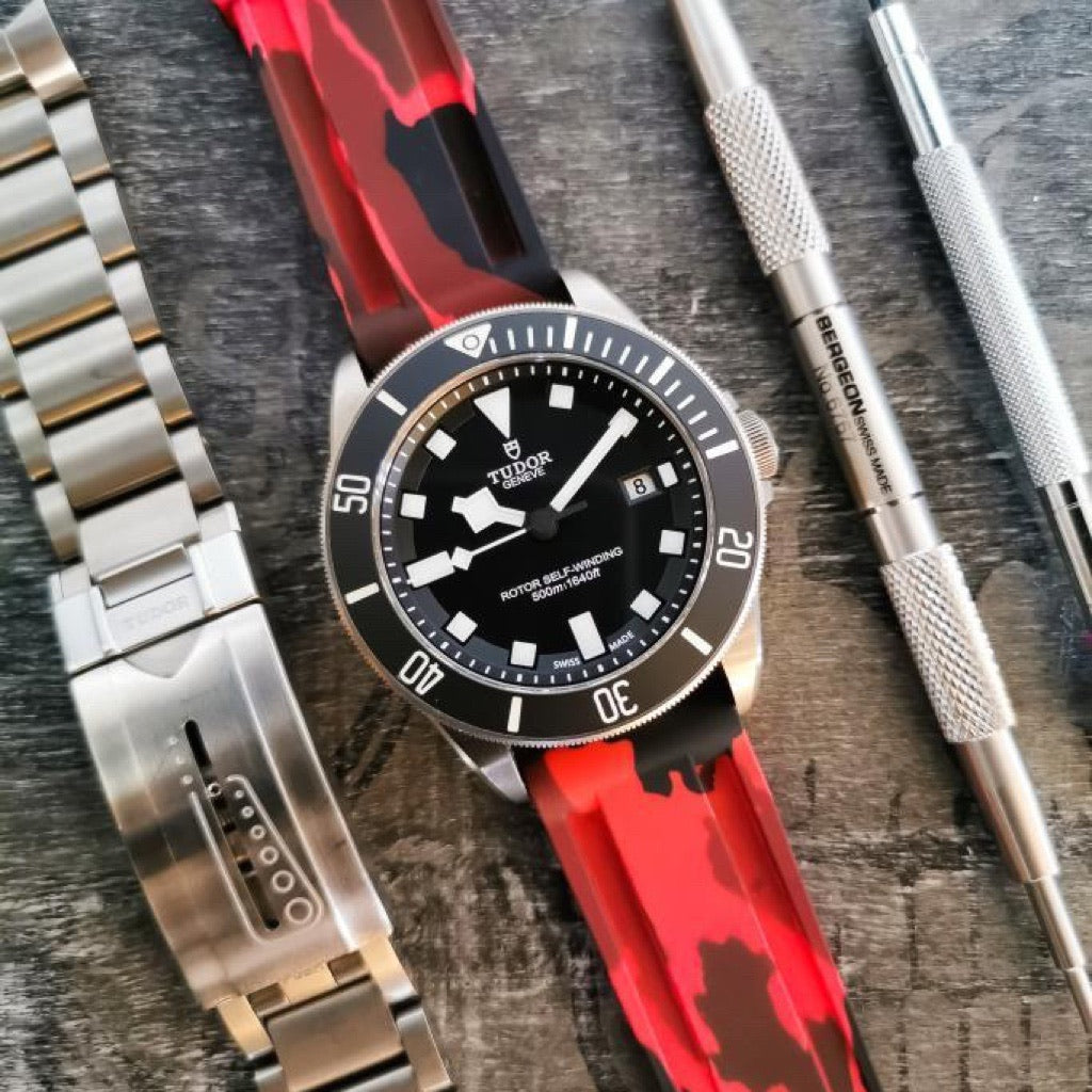 Tempomat Madrid, Red Camouflage Rubber Strap for Panerai, Seiko, Breitling, Tag Heuer, Tudor, Universal 22mm