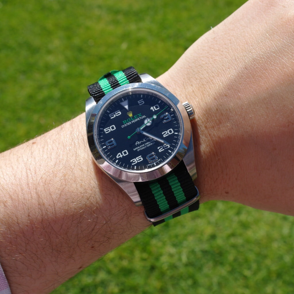 Tempomat Madrid, Black green Nato Strap for Rolex & Omega, 20mm universal fit