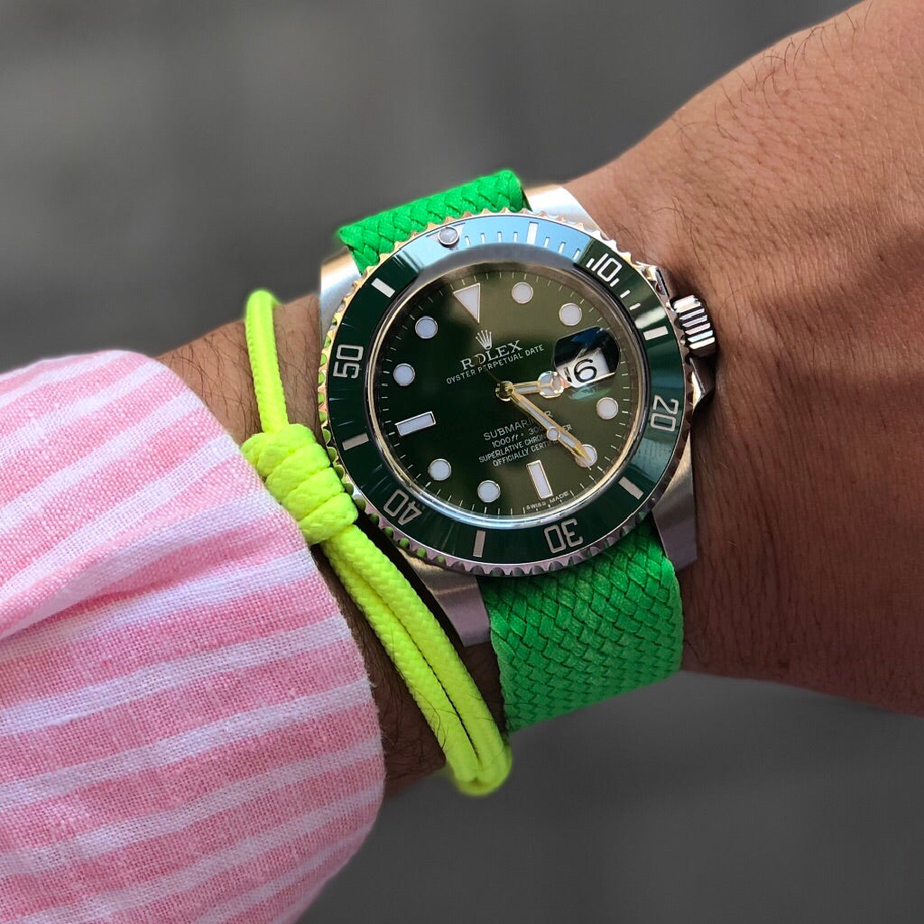 Tempomat Madrid, Green Fluor Perlon Strap for Rolex & Omega, 20mm universal fit