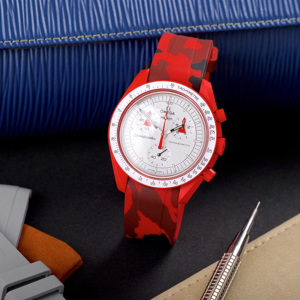 Tempomat Madrid, 20mm Red camo rubber strap for rolex, 20mm rubber strap for omega