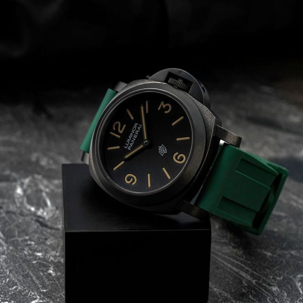Tempomat Madrid, Green Rubber Strap for Panerai, Seiko, Breitling, Tag Heuer Universal 24mm