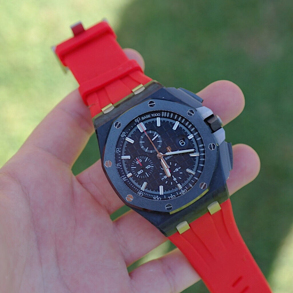 Tempomat Madrid, Red Rubber Strap for Audemars Piguet, royal oak offshore 44mm