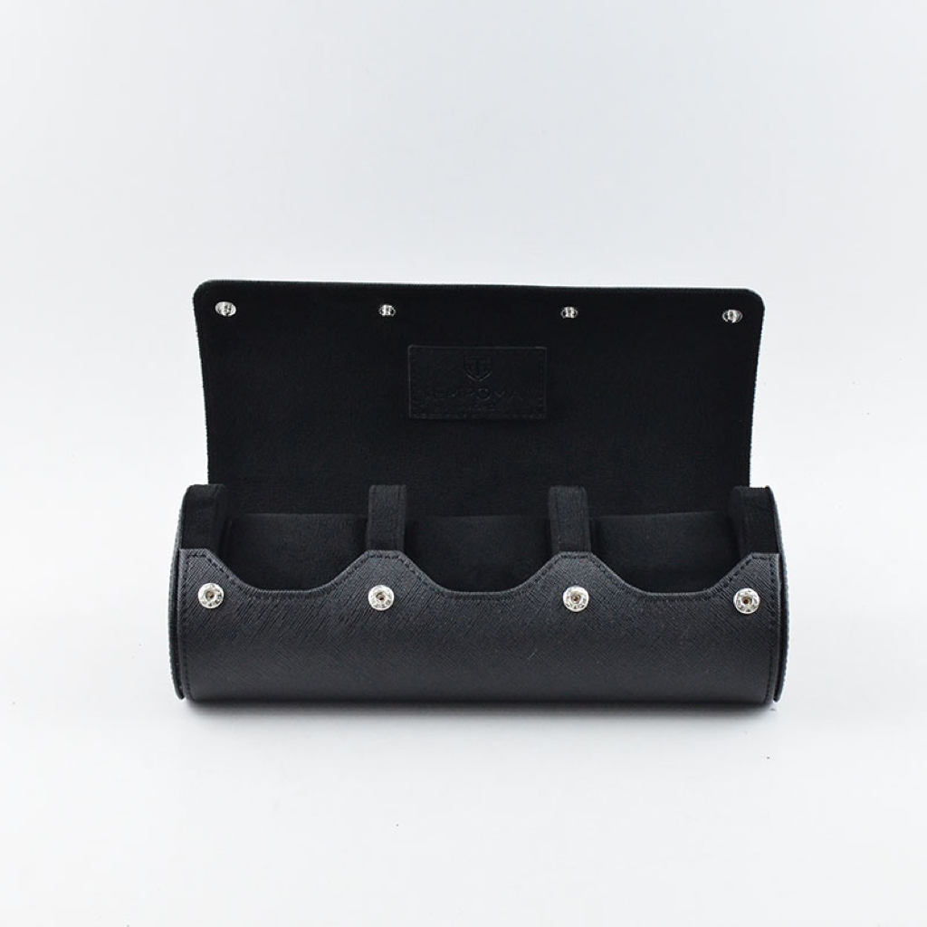 Tempomat Madrid, Full Black Saffiano leather watch roll for collectors