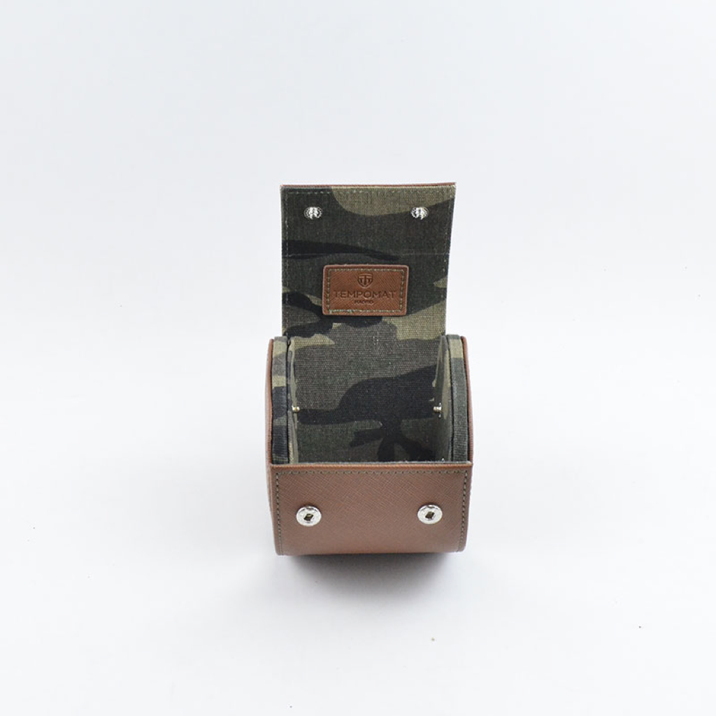 Tempomat Madrid, Brown camouflage Saffiano leather watch roll for collectors