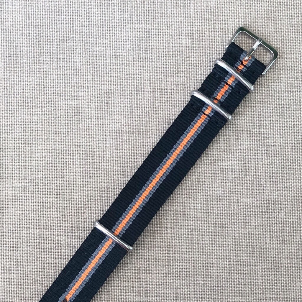 Tempomat Madrid, Black Orange Nato Strap for Rolex & Omega, 20mm universal fit