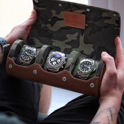 Tempomat Madrid, Brown Camouflage Saffiano leather watch roll for collectors