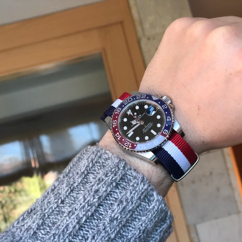 Tempomat Madrid, France Nato Strap for Rolex & Omega, 20mm universal fit