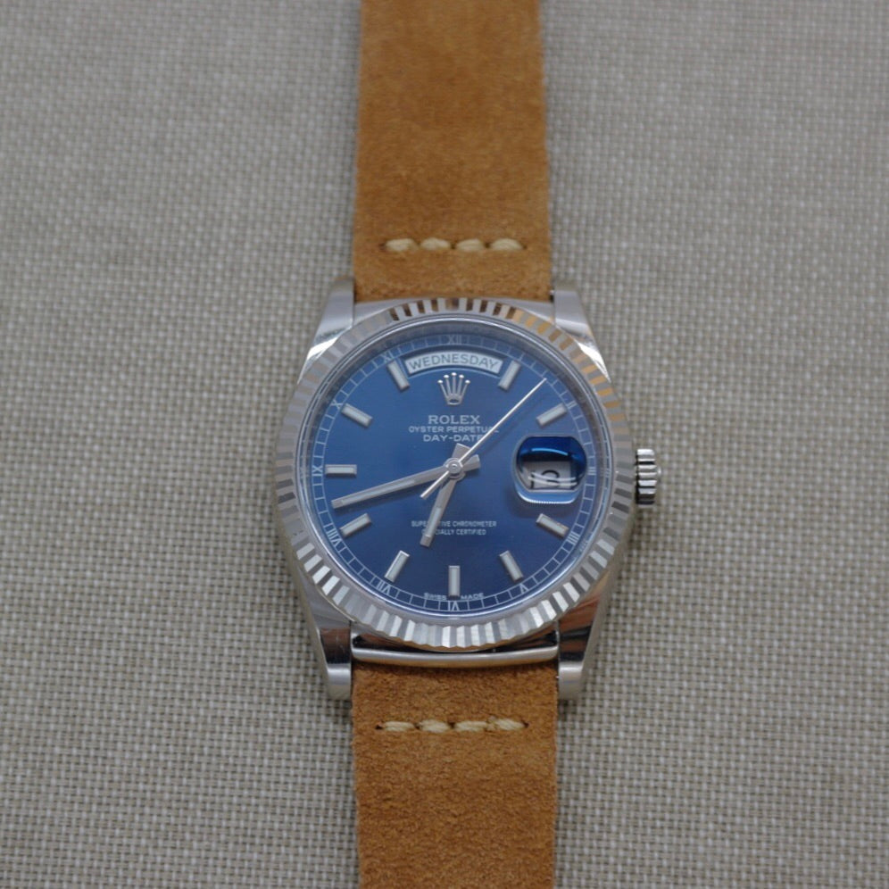 Tempomat Madrid, Camel Brown suede Leather Strap for Rolex & Omega, 20mm universal fit