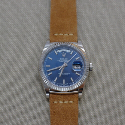Tempomat Madrid, Camel Brown suede Leather Strap for Rolex & Omega, 20mm universal fit