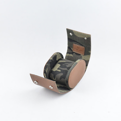 Tempomat Madrid, Brown camouflage Saffiano leather watch roll for collectors