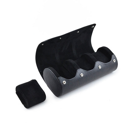 Tempomat Madrid, Full Black Natural leather watch roll for collectors