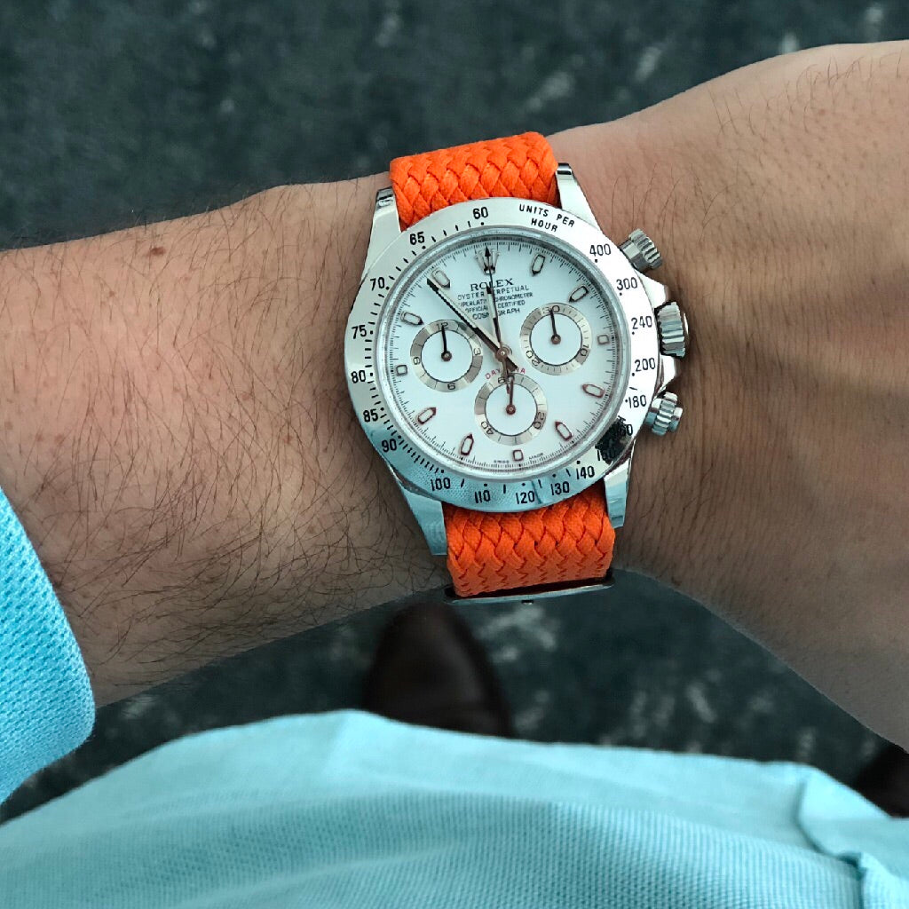 Tempomat Madrid, Orange Perlon Strap for Rolex & Omega, 20mm universal fit