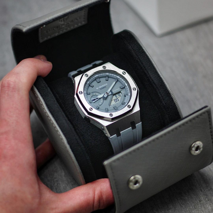 Tempomat Madrid, Grey Saffiano leather watch roll for collectors