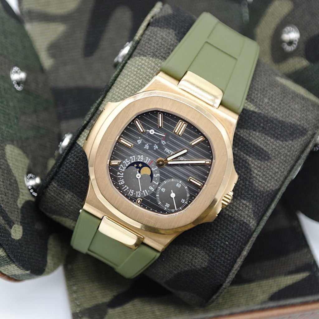 Tempomat Madrid  affordable luxury watch accessories, green khaki FKM vulcanized rubber straps for patek philippe nautilus