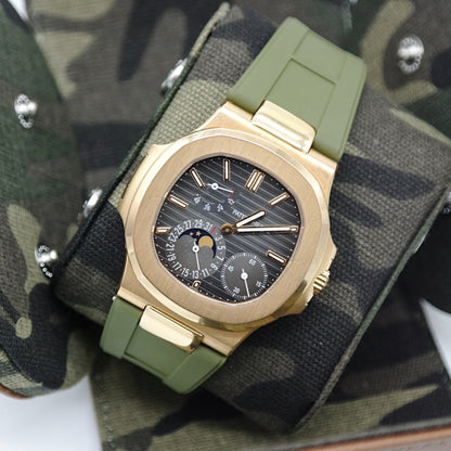 Tempomat Madrid  affordable luxury watch accessories, green khaki FKM vulcanized rubber straps for patek philippe nautilus
