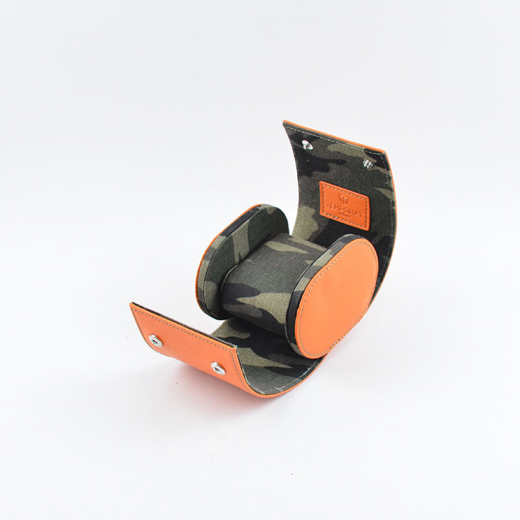 Tempomat Madrid, Orange camouflage Saffiano leather watch roll for collectors