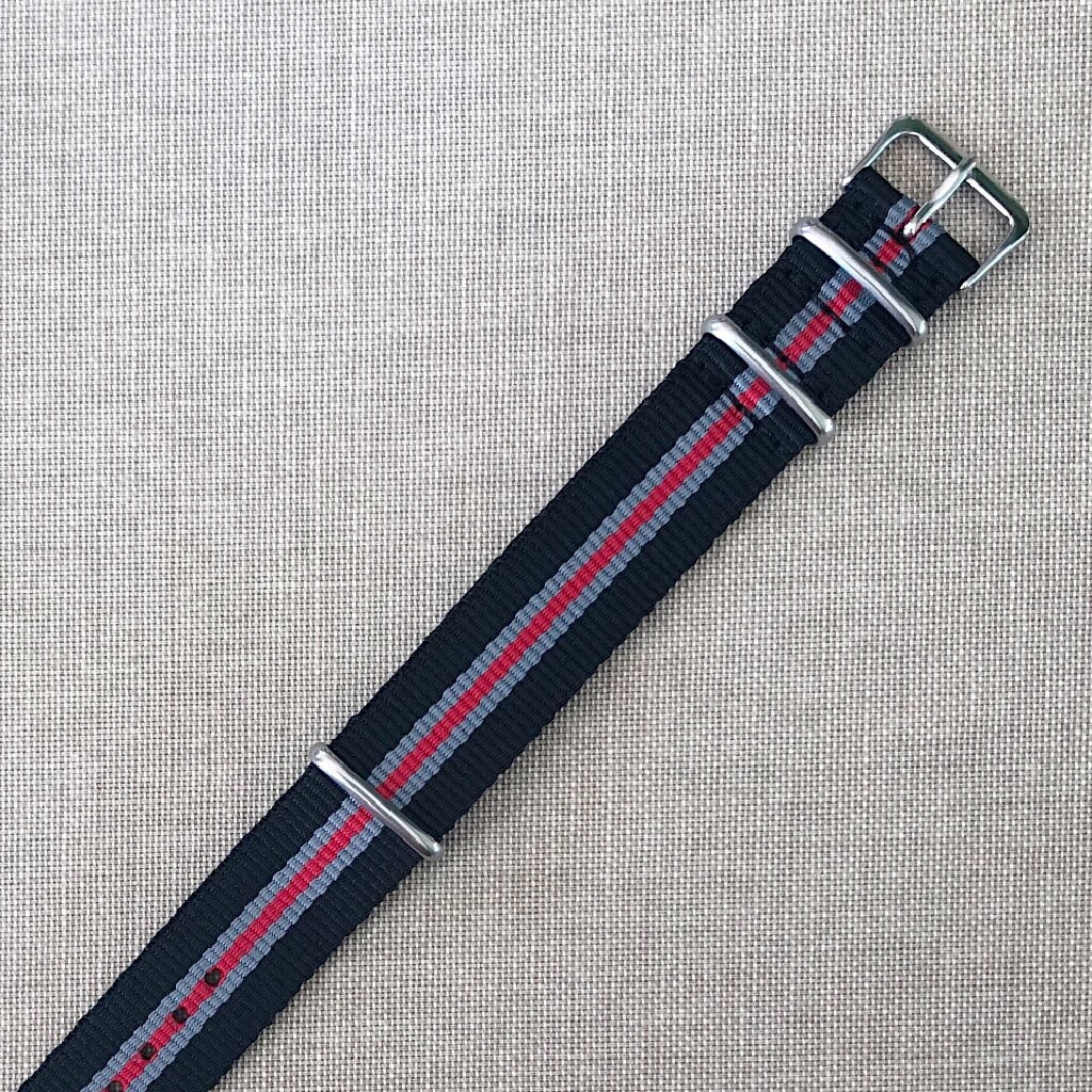 Tempomat Madrid, Black Red Nato Strap for Rolex & Omega, 20mm universal fit