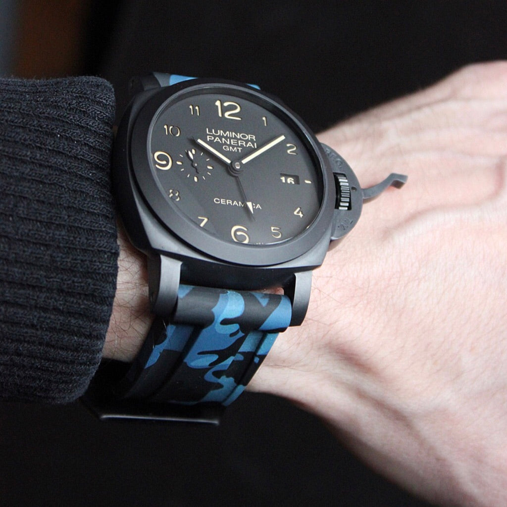 Tempomat Madrid, Blue Camouflage Rubber Strap for Panerai, Seiko, Breitling, Tag Heuer Universal 24mm