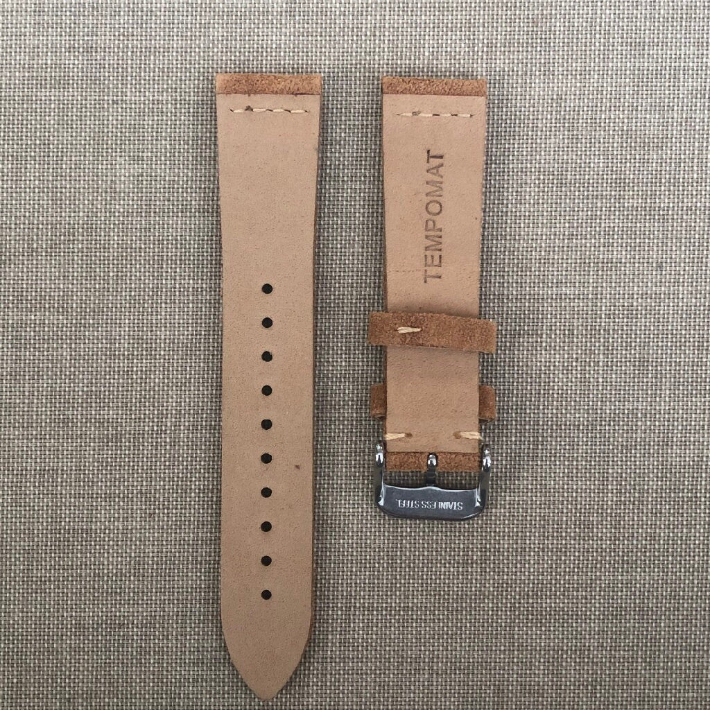 Tempomat Madrid, Camel Brown suede Leather Strap for Rolex & Omega, 20mm universal fit