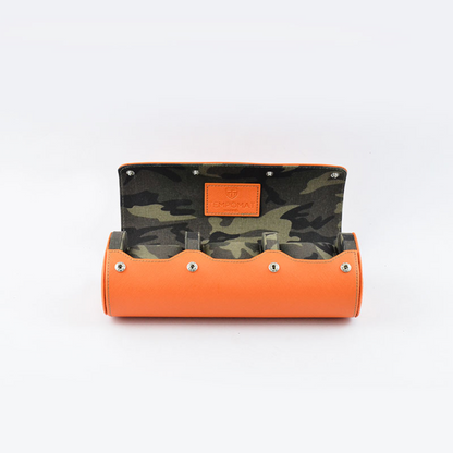Tempomat Madrid, Orange Camouflage Saffiano leather watch roll for collectors