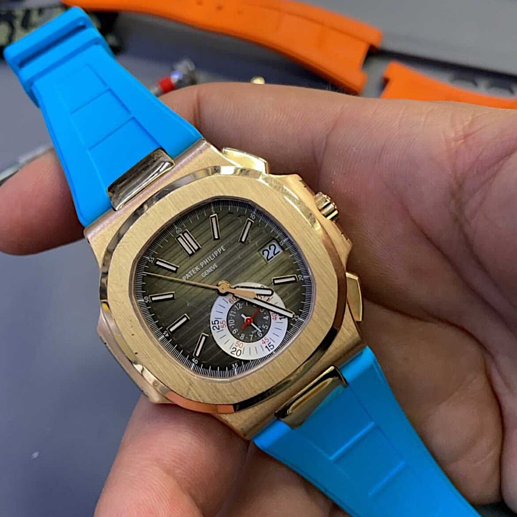 Tempomat Madrid, Miami Blue / Marbella Blue FKM Vulcanized Rubber Strap for Patek Philippe Nautilus