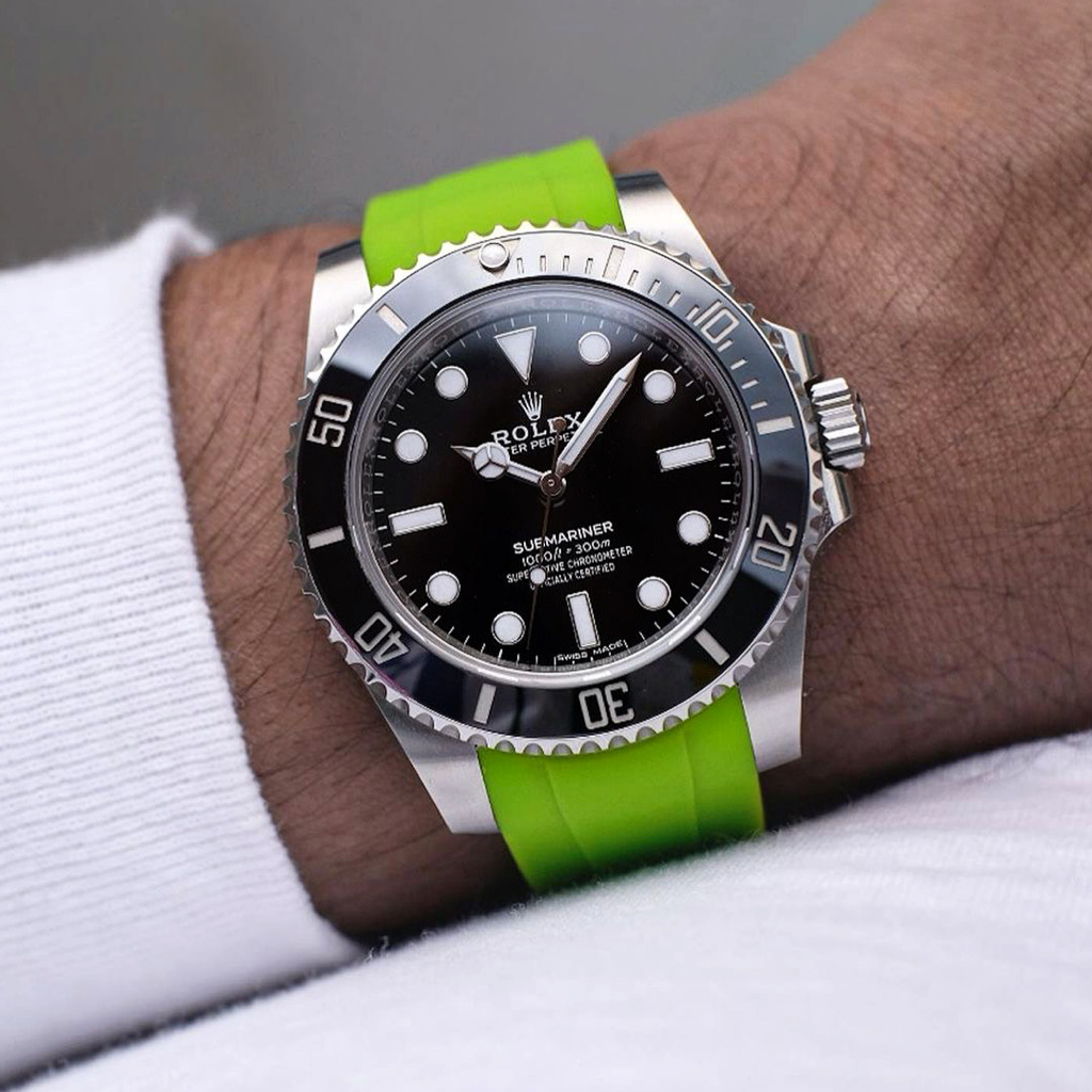 Tempomat Madrid, 20mm Lime Green rubber strap for rolex, 20mm rubber strap for omega