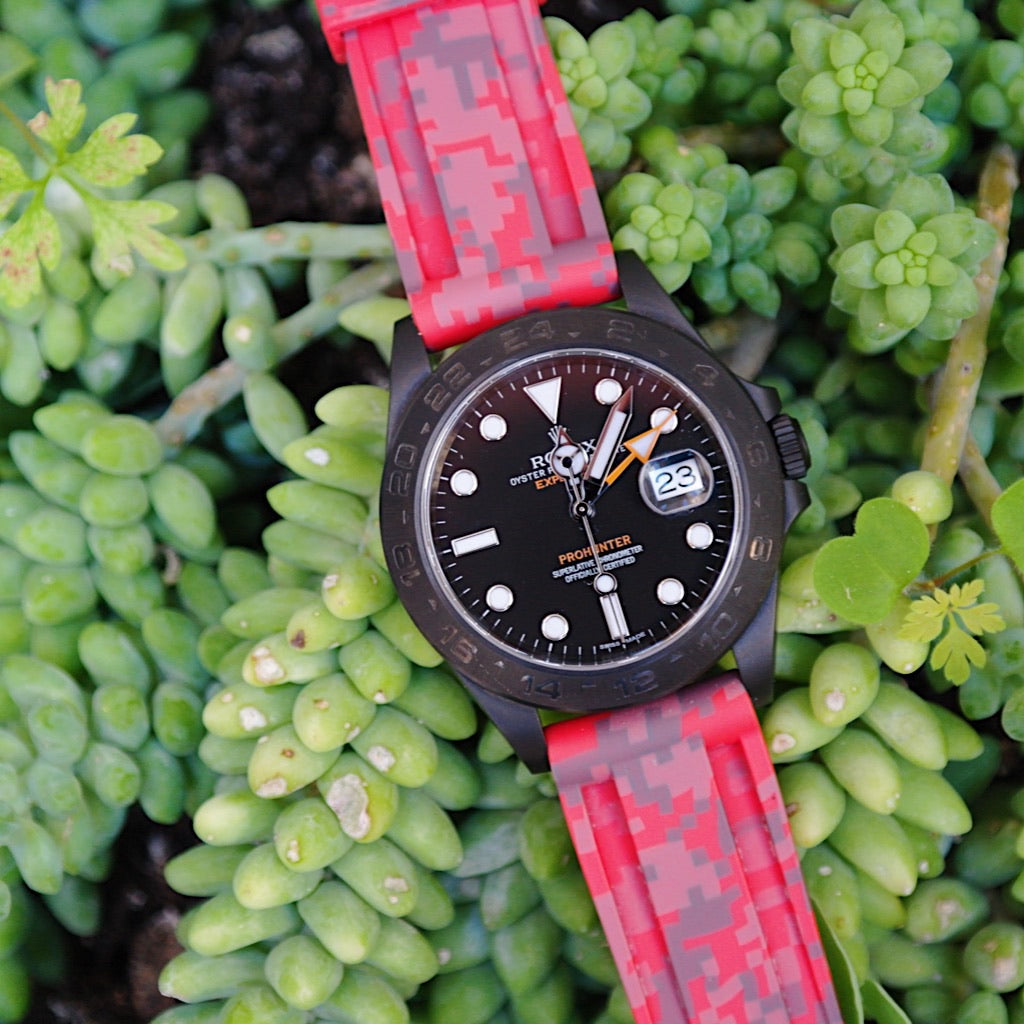 Tempomat Madrid, Red Digital Camouflage Rubber Strap for Panerai, Seiko, Breitling, Tag Heuer, Tudor, Universal 22mm