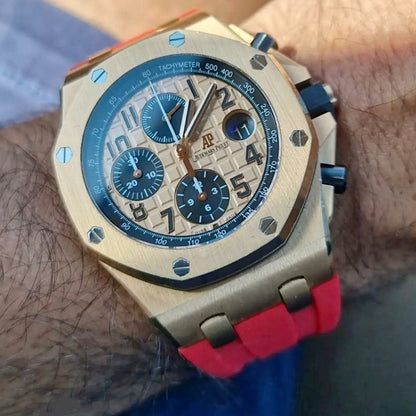 Tempomat Madrid, Red Rubber Strap for Audemars Piguet, royal oak offshore 42mm