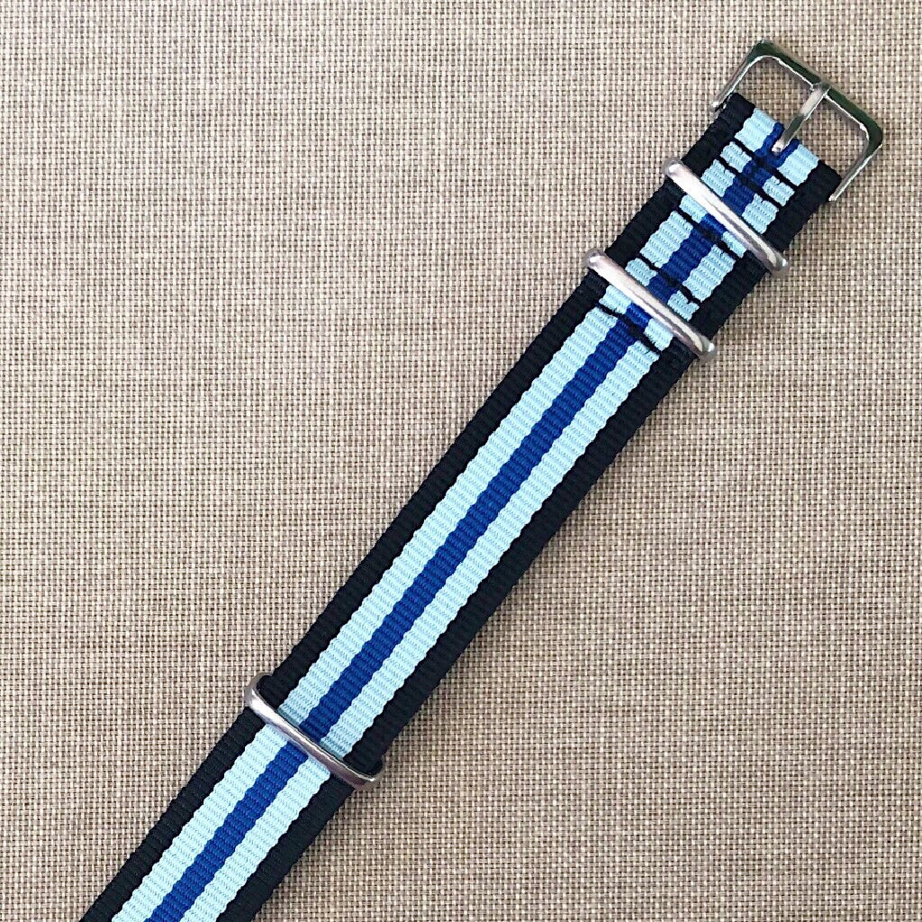Tempomat Madrid, Black Blue Nato Strap for Rolex & Omega, 20mm universal fit