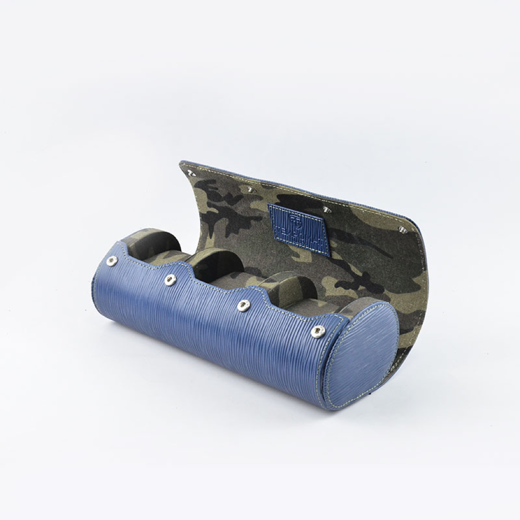 Tempomat Madrid, Blue Epi Camouflage Saffiano leather watch roll for collectors
