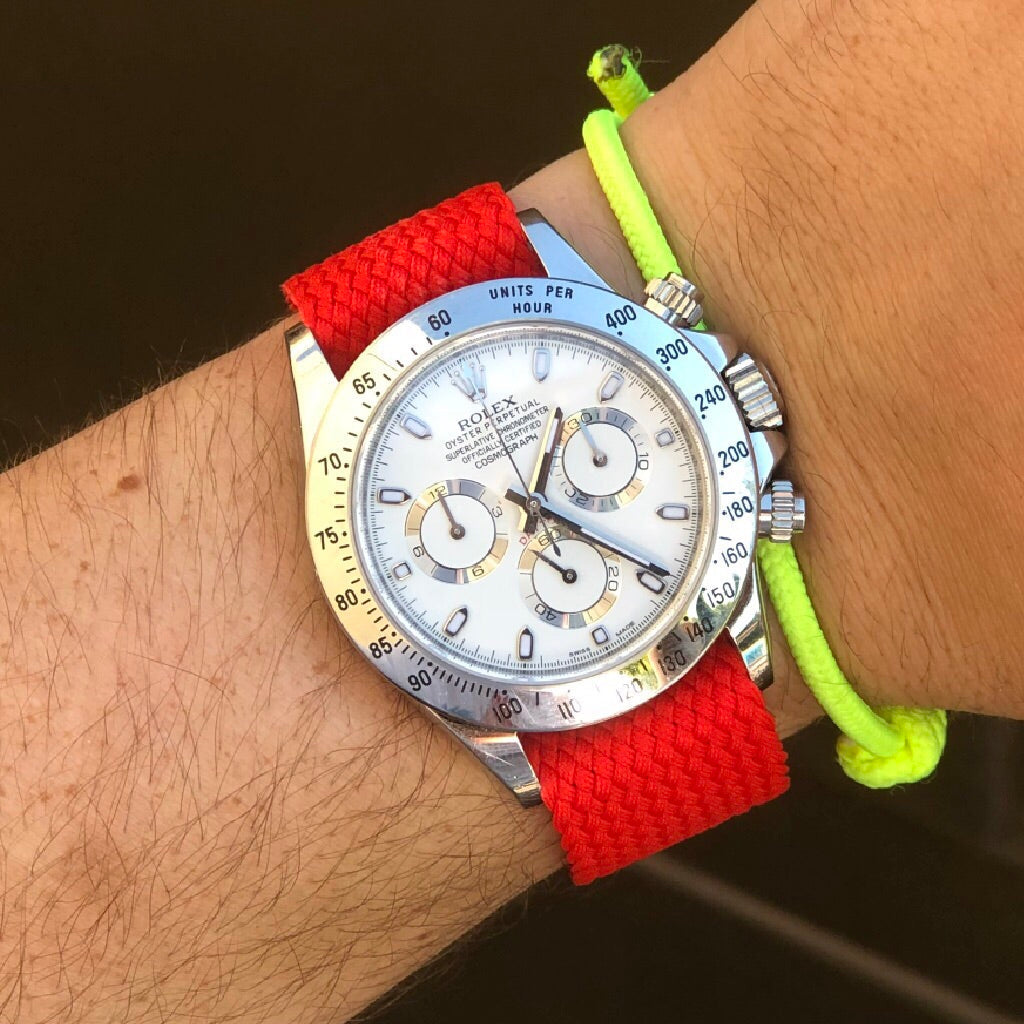 Tempomat Madrid, Red Fluor Perlon Strap for Rolex & Omega, 20mm universal fit