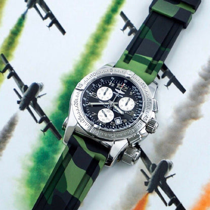 Tempomat Madrid, Green Camouflage Rubber Strap for Panerai, Seiko, Breitling, Tag Heuer, Tudor, Universal 22mm