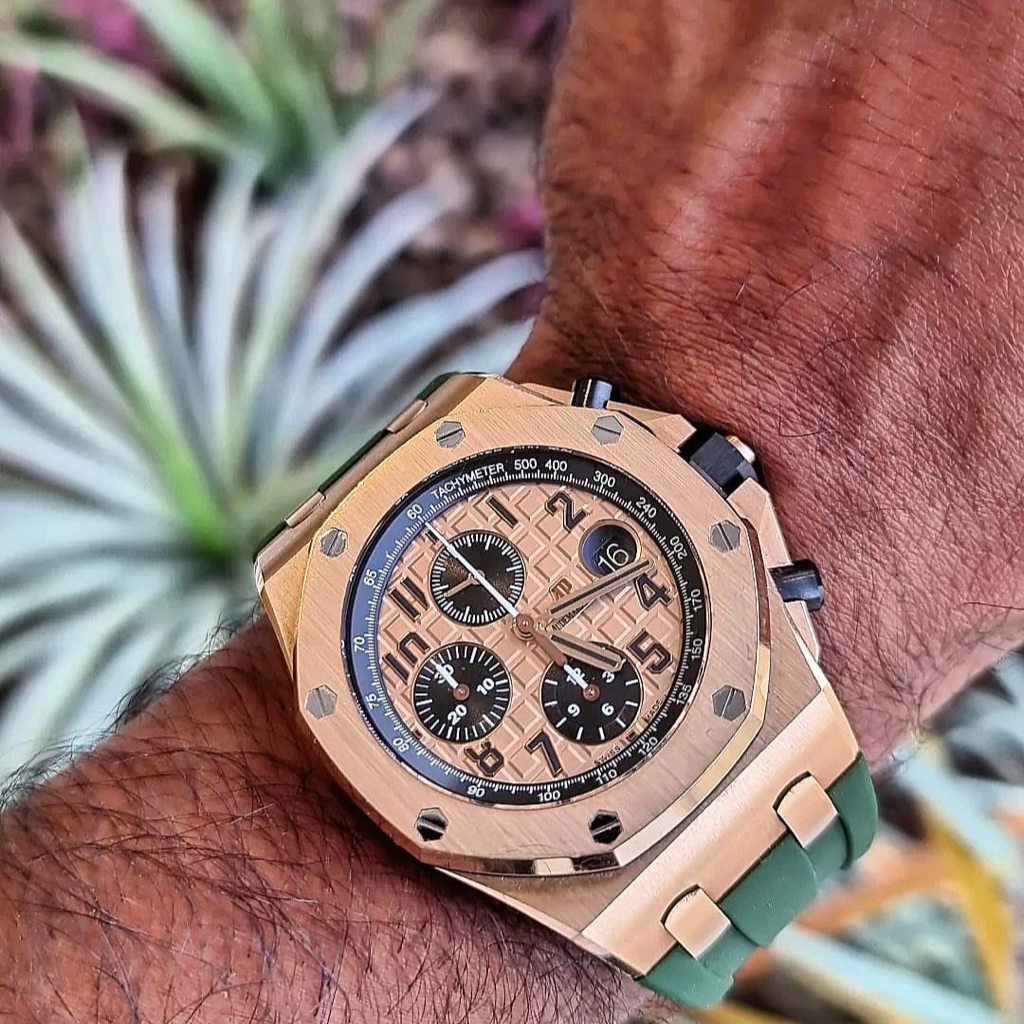Tempomat Madrid, Green Rubber Strap for Audemars Piguet, royal oak offshore 42mm