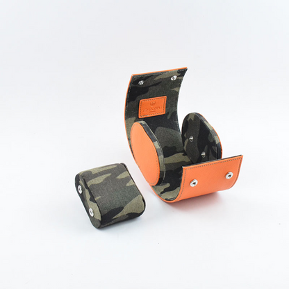 Tempomat Madrid, Orange camouflage Saffiano leather watch roll for collectors