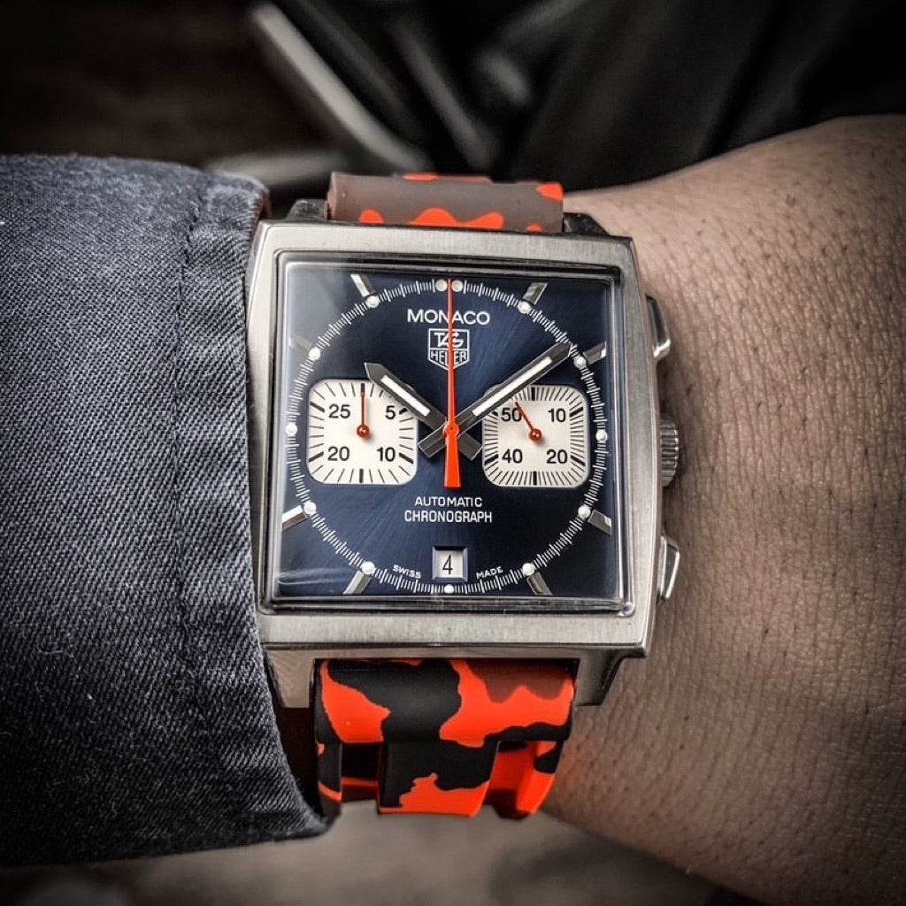 Tempomat Madrid, Red Camouflage Rubber Strap for Panerai, Seiko, Breitling, Tag Heuer, Tudor, Universal 22mm