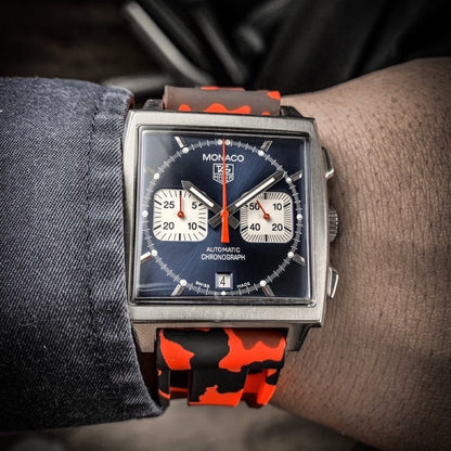 Tempomat Madrid, Red Camouflage Rubber Strap for Panerai, Seiko, Breitling, Tag Heuer, Tudor, Universal 22mm
