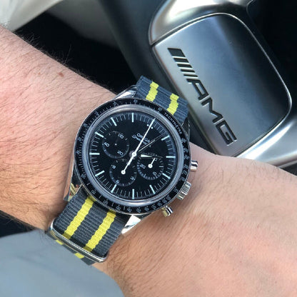 Tempomat Madrid, Grey Yellow Nato Strap for Rolex & Omega, 20mm universal fit