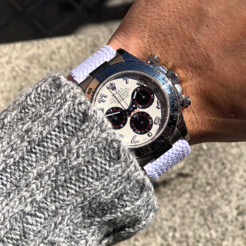 Tempomat Madrid, White Perlon Strap for Rolex & Omega, 20mm universal fit