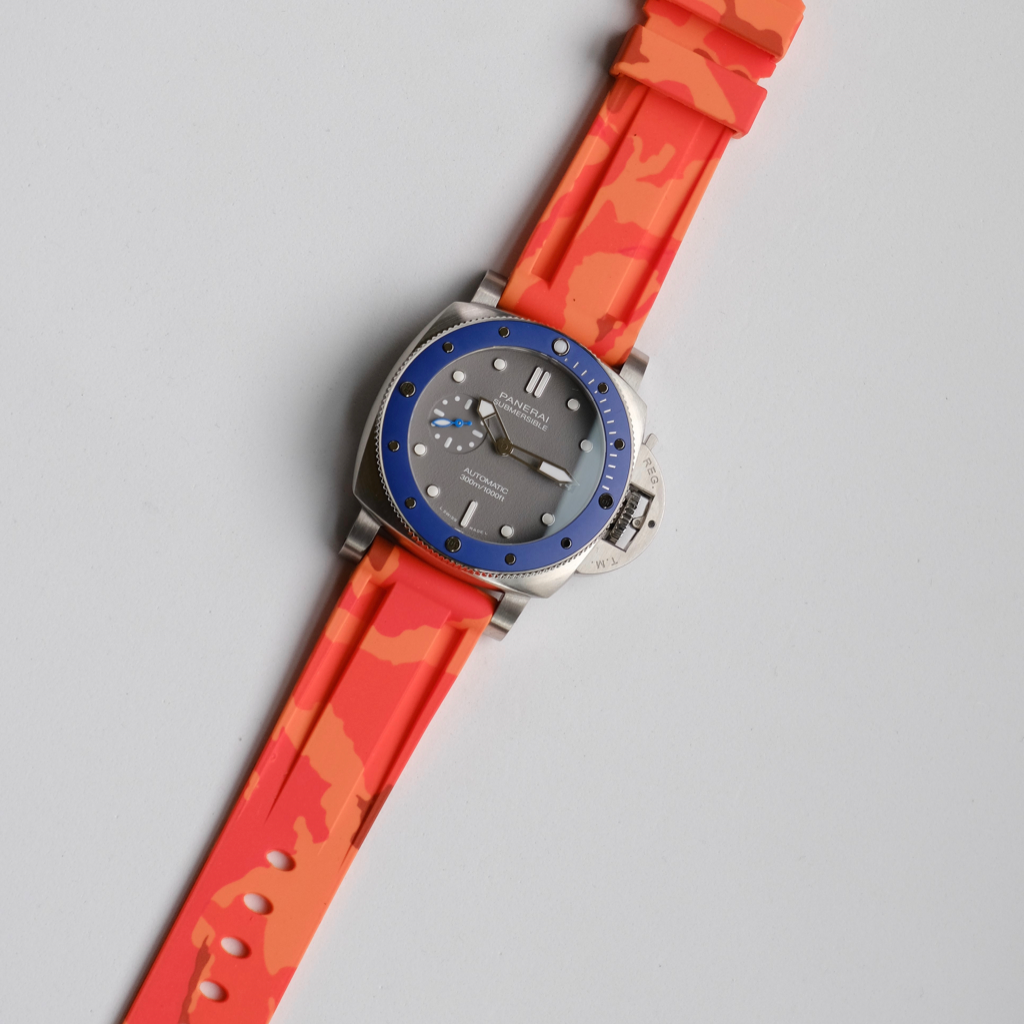 Tempomat Madrid, Orange Camouflage Rubber Strap for Panerai, Seiko, Breitling, Tag Heuer, Tudor, Universal 22mm
