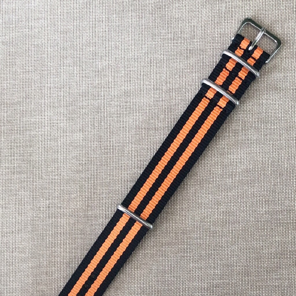 Tempomat Madrid, Black Orange Nato Strap for Rolex & Omega, 20mm universal fit