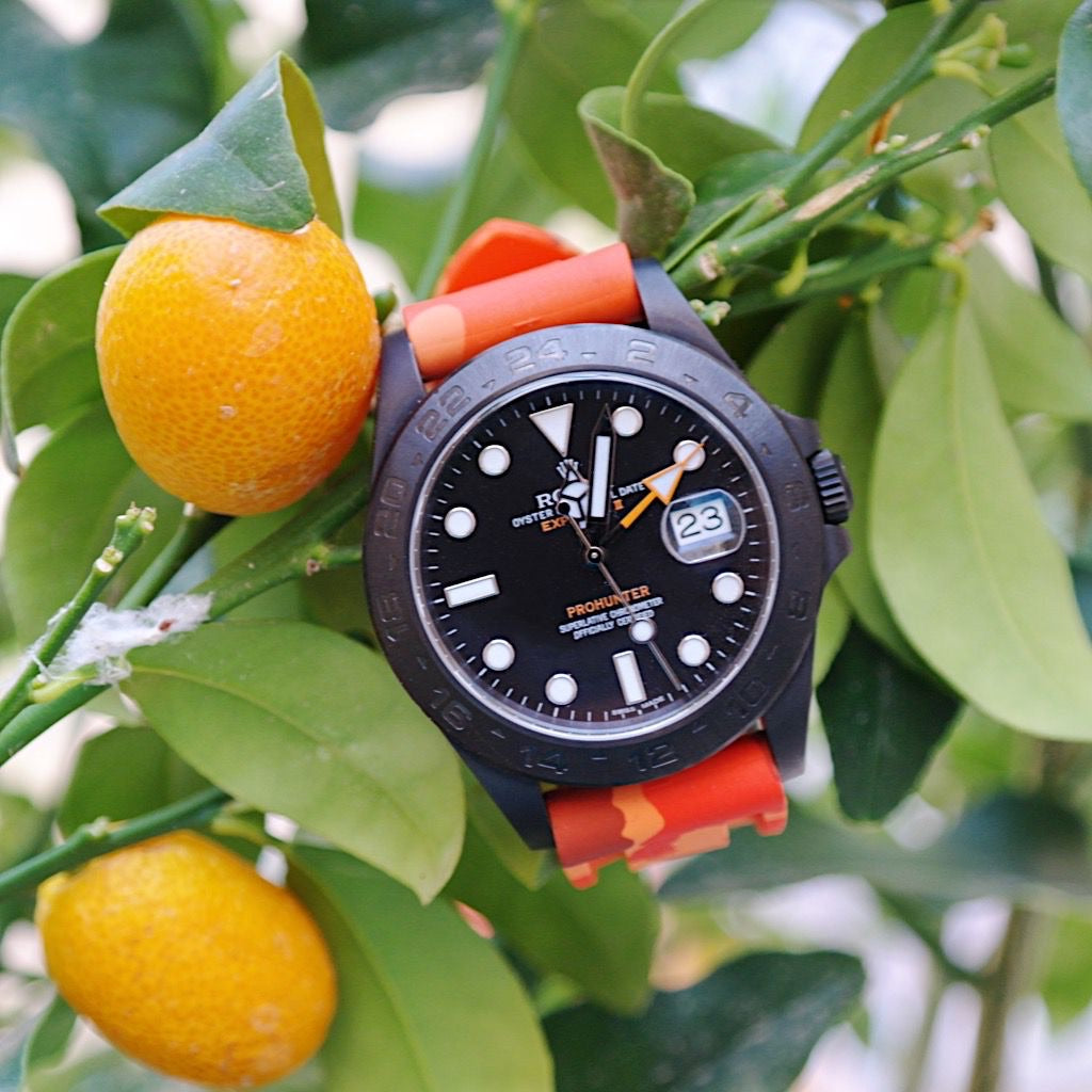 Tempomat Madrid, Orange Camouflage Rubber Strap for Panerai, Seiko, Breitling, Tag Heuer, Tudor, Universal 22mm