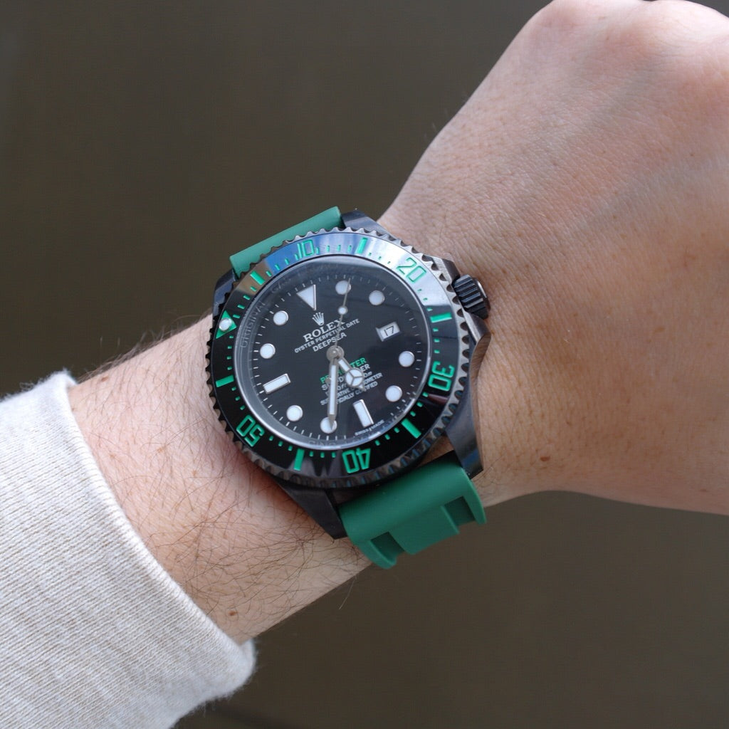 Tempomat Madrid, Green Rubber Strap for Panerai, Seiko, Breitling, Tag Heuer, Tudor, Universal 22mm