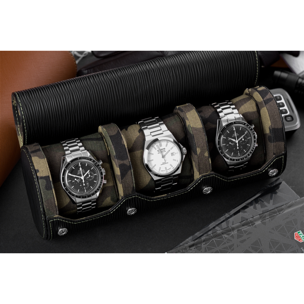 Tempomat Madrid, Black Epi Camouflage Saffiano leather watch roll for collectors