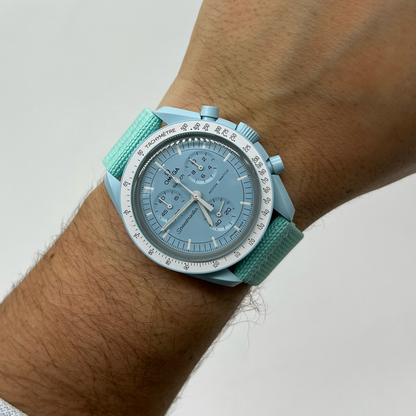 Tempomat Madrid, 20mm Tiffany Blue / Sky Blue Elastic loop strap, universal fit, for rolex, omega, Moonswatch, omega x swatch and more