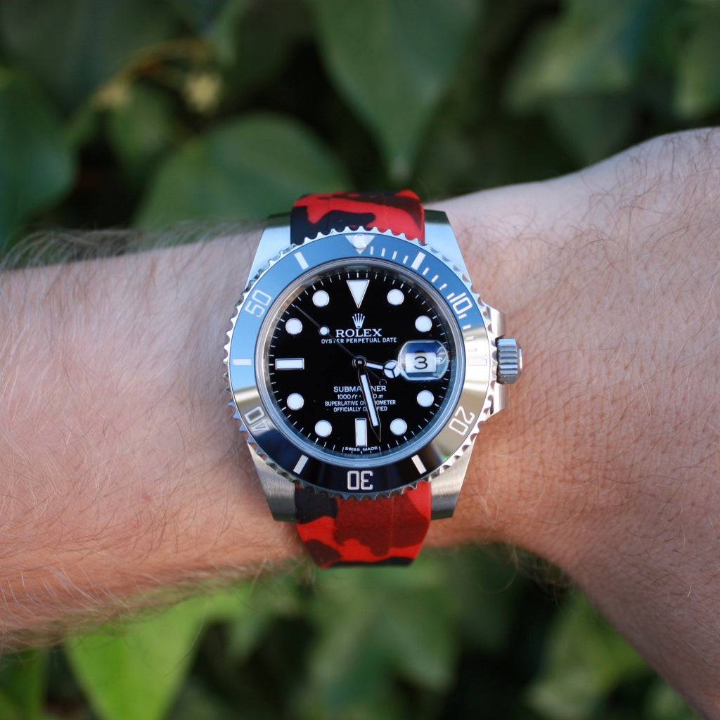 Tempomat Madrid, 20mm Red camo rubber strap for rolex, 20mm rubber strap for omega